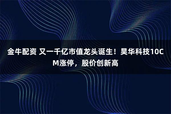 金牛配资 又一千亿市值龙头诞生！昊华科技10CM涨停，股价创新高